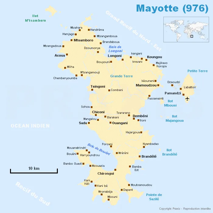Carte de l'île de mayotte